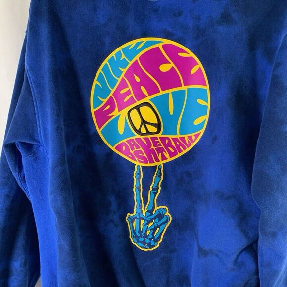 Nike Peace Love Basketball Hoodie Men's Medium Blue Tie Dye Drawstring Pullover - Picture 9 of 10